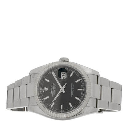 Rolex Stainless Steel 18K White Gold 36mm Oyster Perpetual Datejust Watch Black 116234 2 of 5