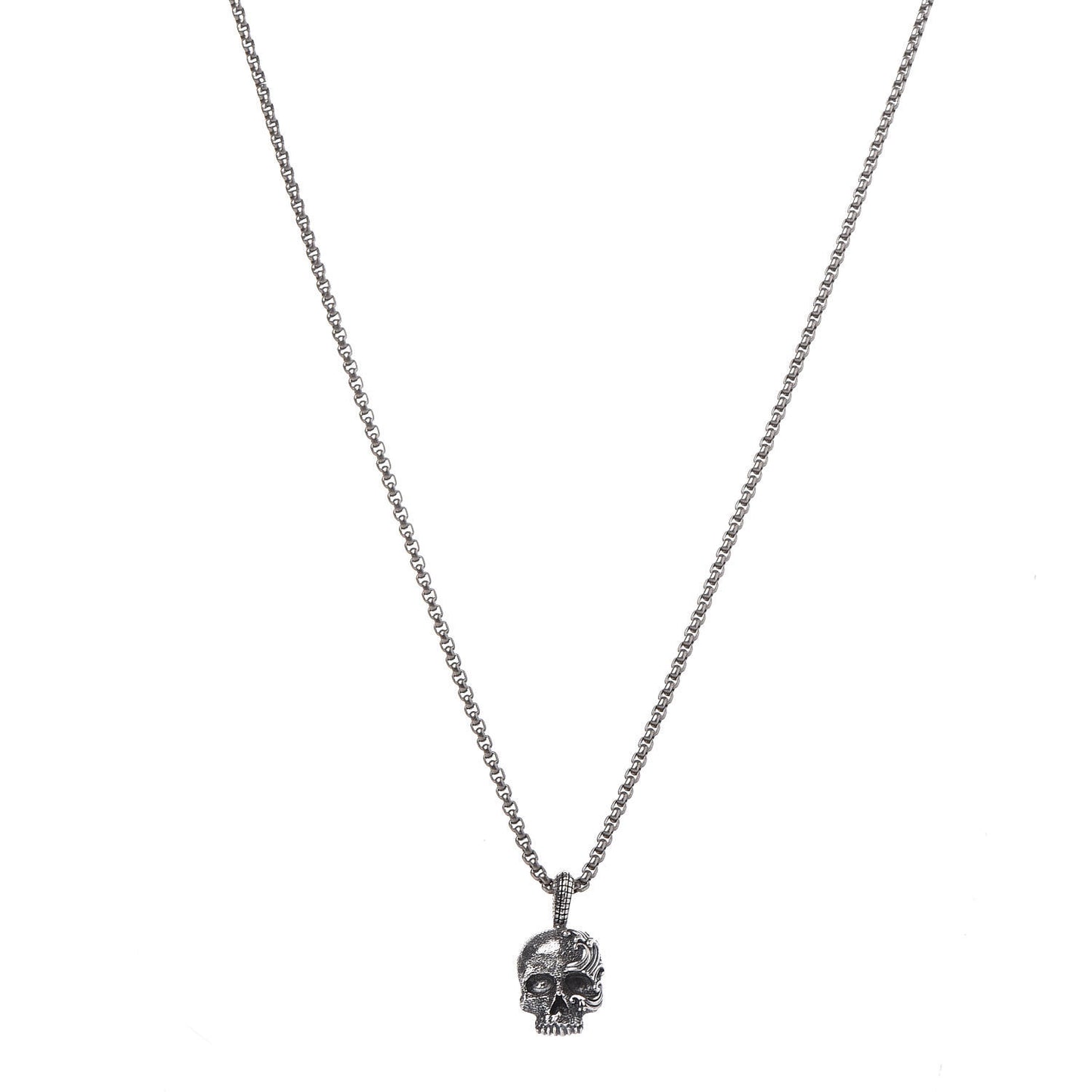 Sterling Silver 2.7mm Box Chain Skull Wave Pendant Necklace