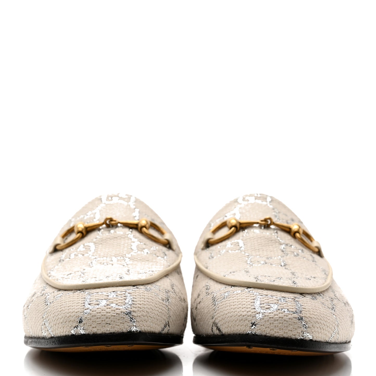 Canvas GG Monogram Horsebit Womens Jordaan Loafers 36 Gardenia Silver
