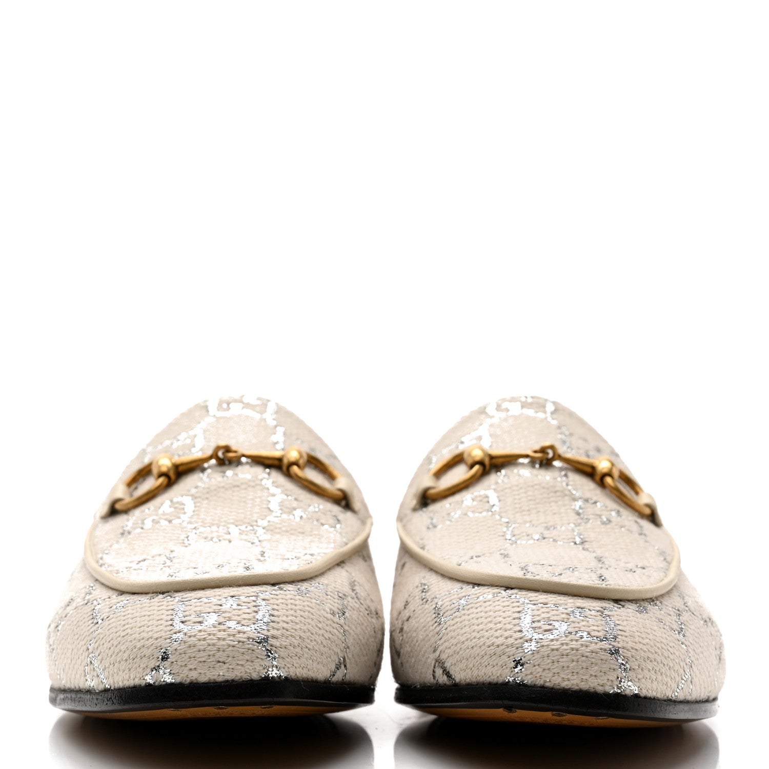 Gucci Canvas GG Monogram Horsebit Womens Jordaan Loafers 36 Gardenia Silver 2 of 12