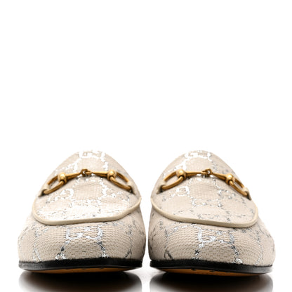 Gucci Canvas GG Monogram Horsebit Womens Jordaan Loafers 36 Gardenia Silver 2 of 12