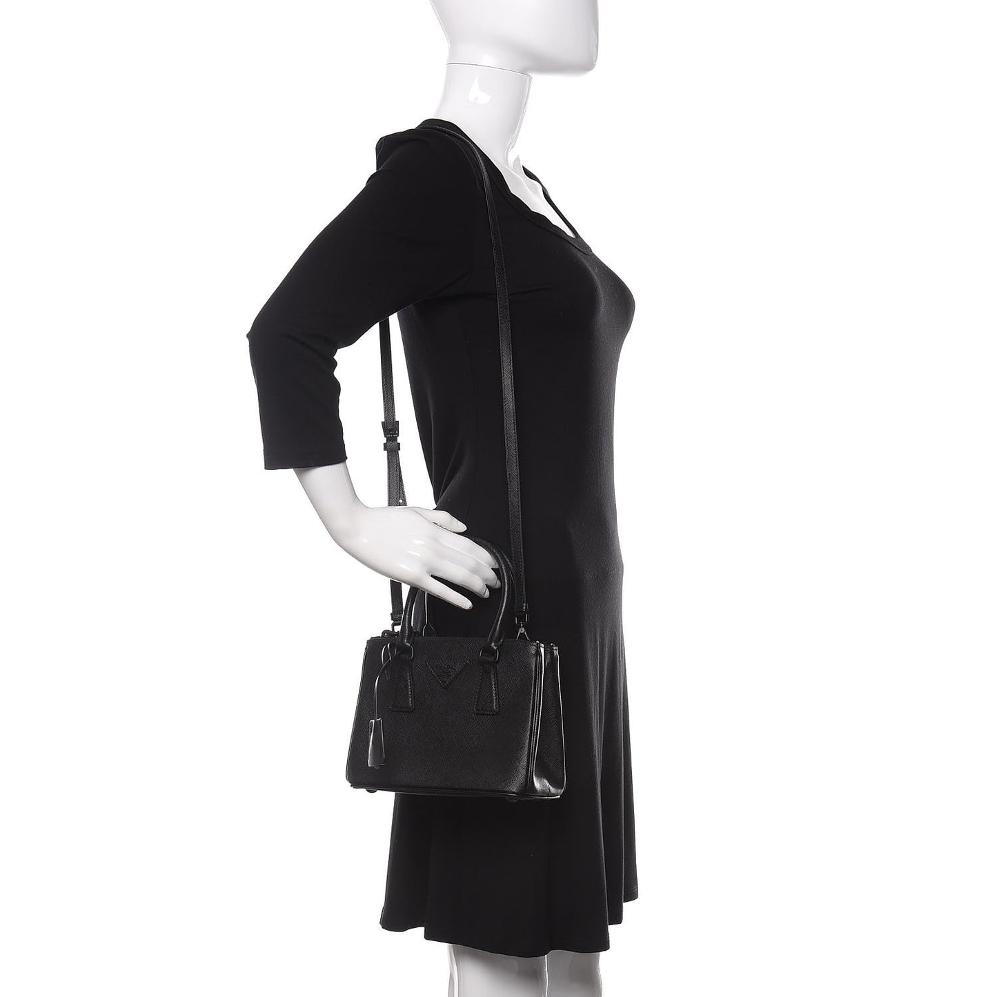 Saffiano Lux Monochrome Mini Galleria Double Zip Tote Black