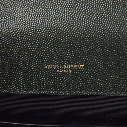 Saint Laurent Grain De Poudre Textured Mixed Matelasse Triquilt Small Monogram Satchel Dark Green 9 of 11