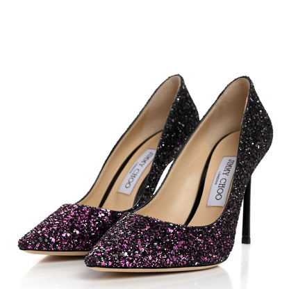 Jimmy Choo Coarse Glitter Degrade Pointy Toe Romy 100 Pumps 37.5 Pink Black 3 of 8