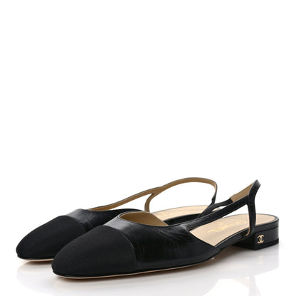 Chanel Goatskin Grosgrain CC Slingback Flats 38 Black 3 of 9