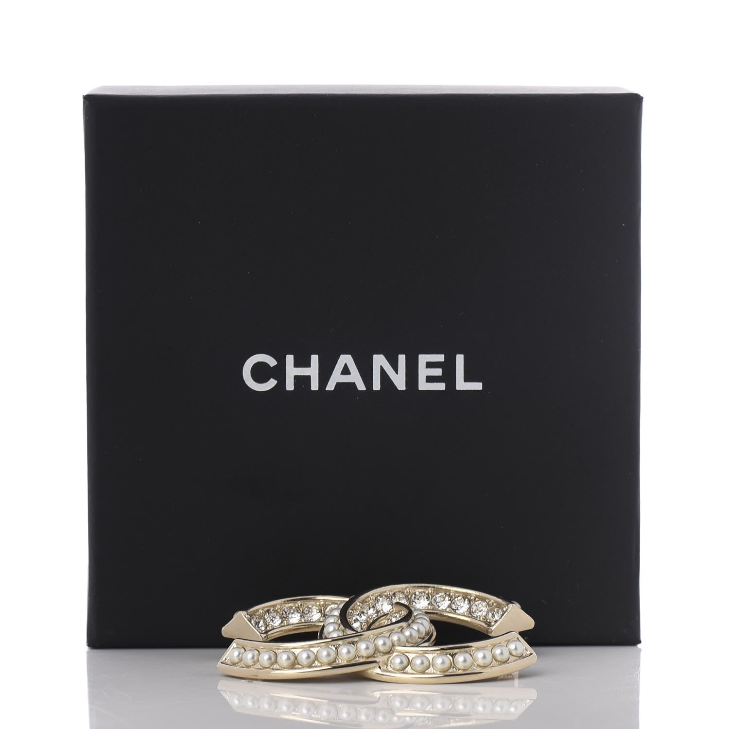 Chanel Crystal Pearl Chain Mania CC Brooch Gold 4 of 4