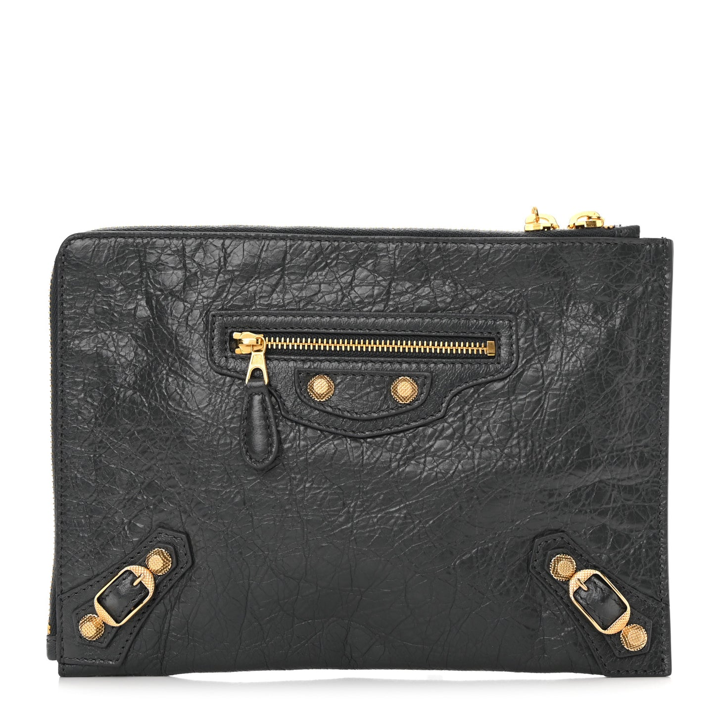 Agneau Giant 12 Gold Hardware Pouch Clutch Gris Fossile