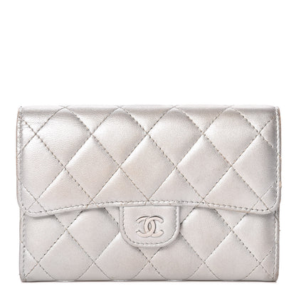 Chanel Metallic Lambskin Quilted Small Flap Wallet Silver 1 of 10
