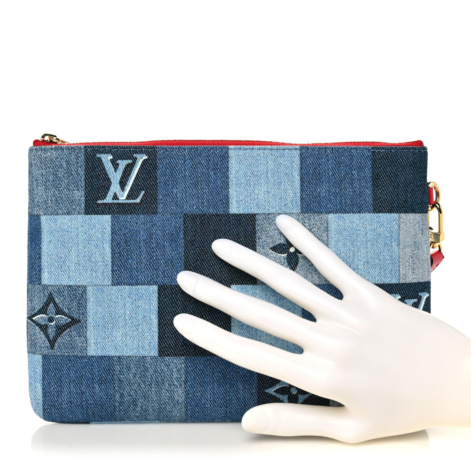 Louis Vuitton Denim Monogram Patchwork City Pouch Blue Rouge 2 of 10