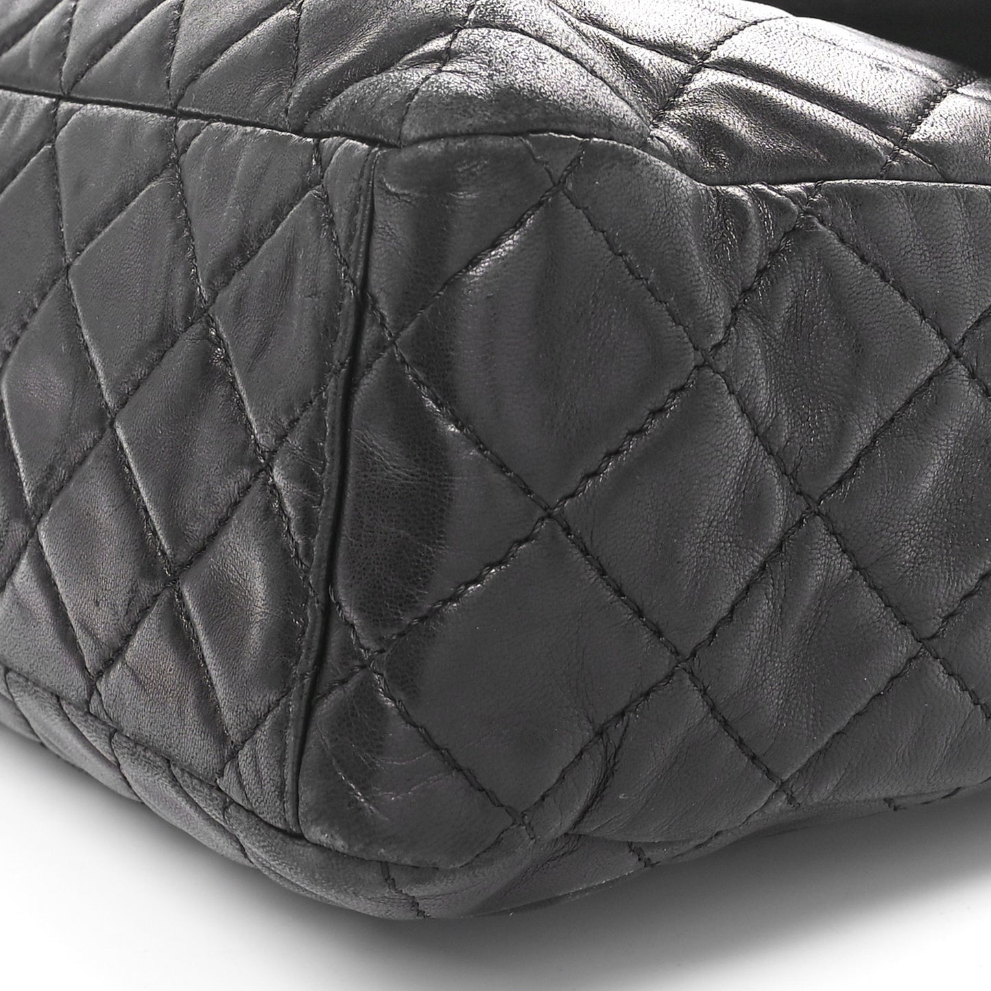 Washed Lambskin Quilted Maxi Single Flap Black