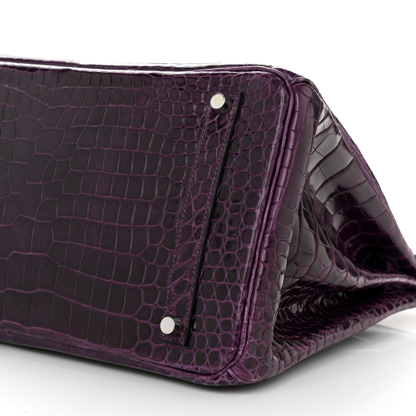 Shiny Porosus Crocodile 18K White Gold Diamond Birkin 35 Amethyst