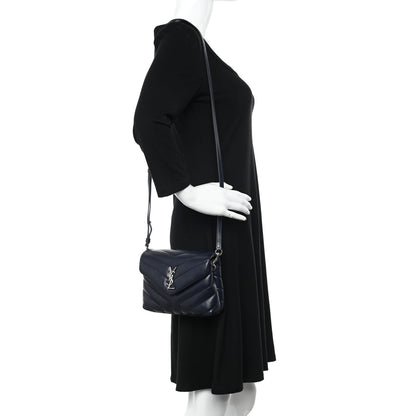 Saint Laurent Calfskin Y Quilted Monogram Toy Loulou Satchel Navy 2 of 11