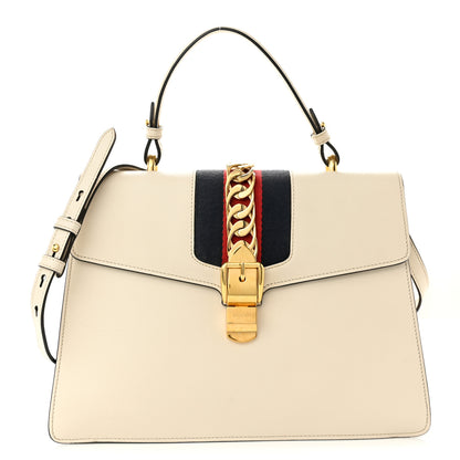 Gucci Calfskin Web Medium Sylvie Top Handle Bag White 1 of 14