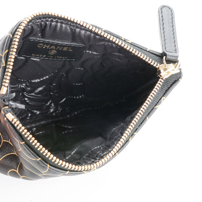 Chanel Lambskin Camellia Embossed Cosmetic Pouch Black Gold 5 of 7