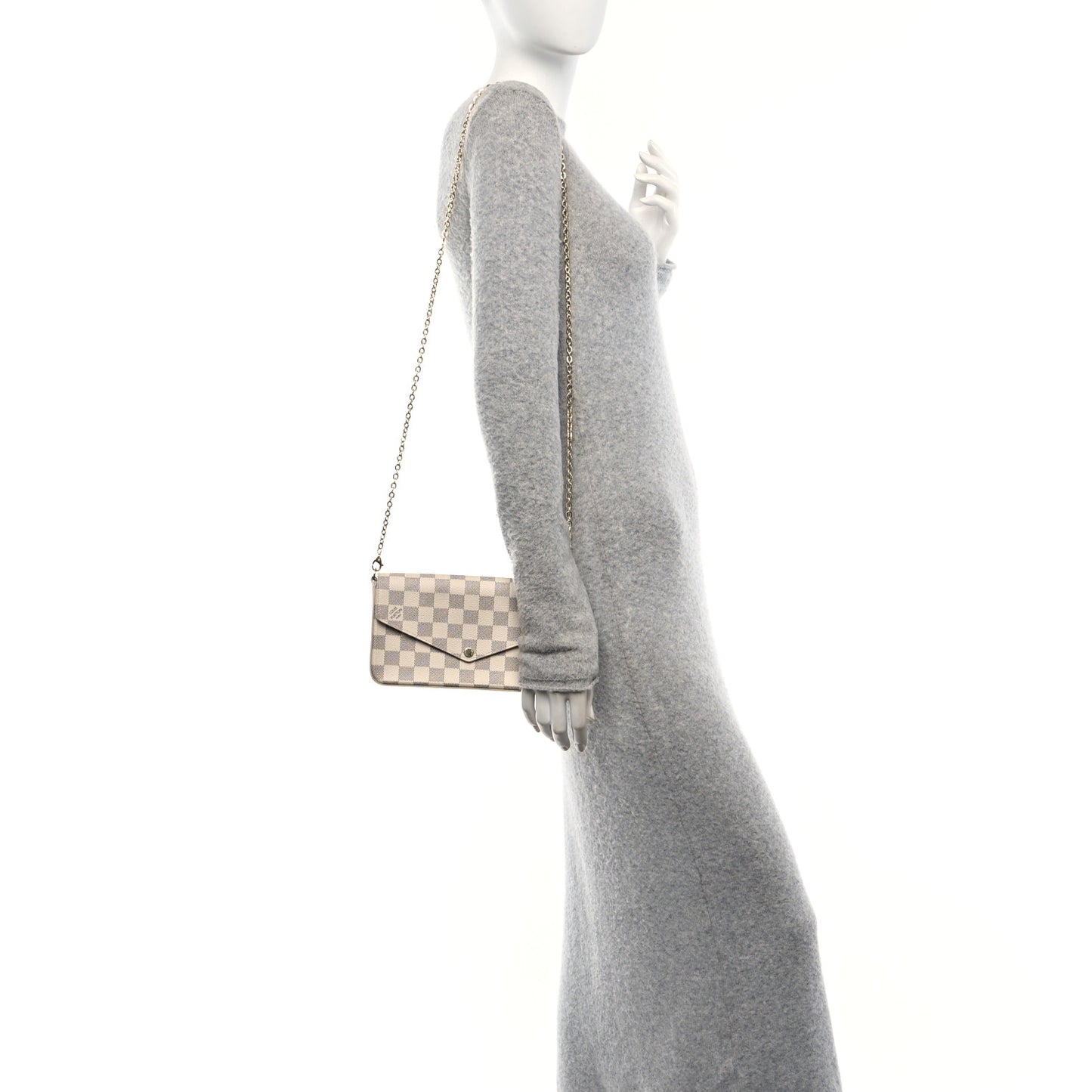 Damier Azur Pochette Felicie Chain Wallet Rose Ballerine