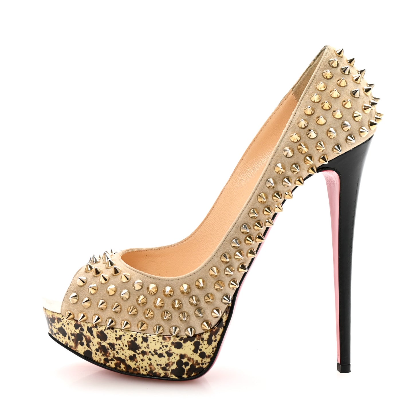 Veau Velours Patent Lady Peep Spikes 150 Pumps 40 Stone