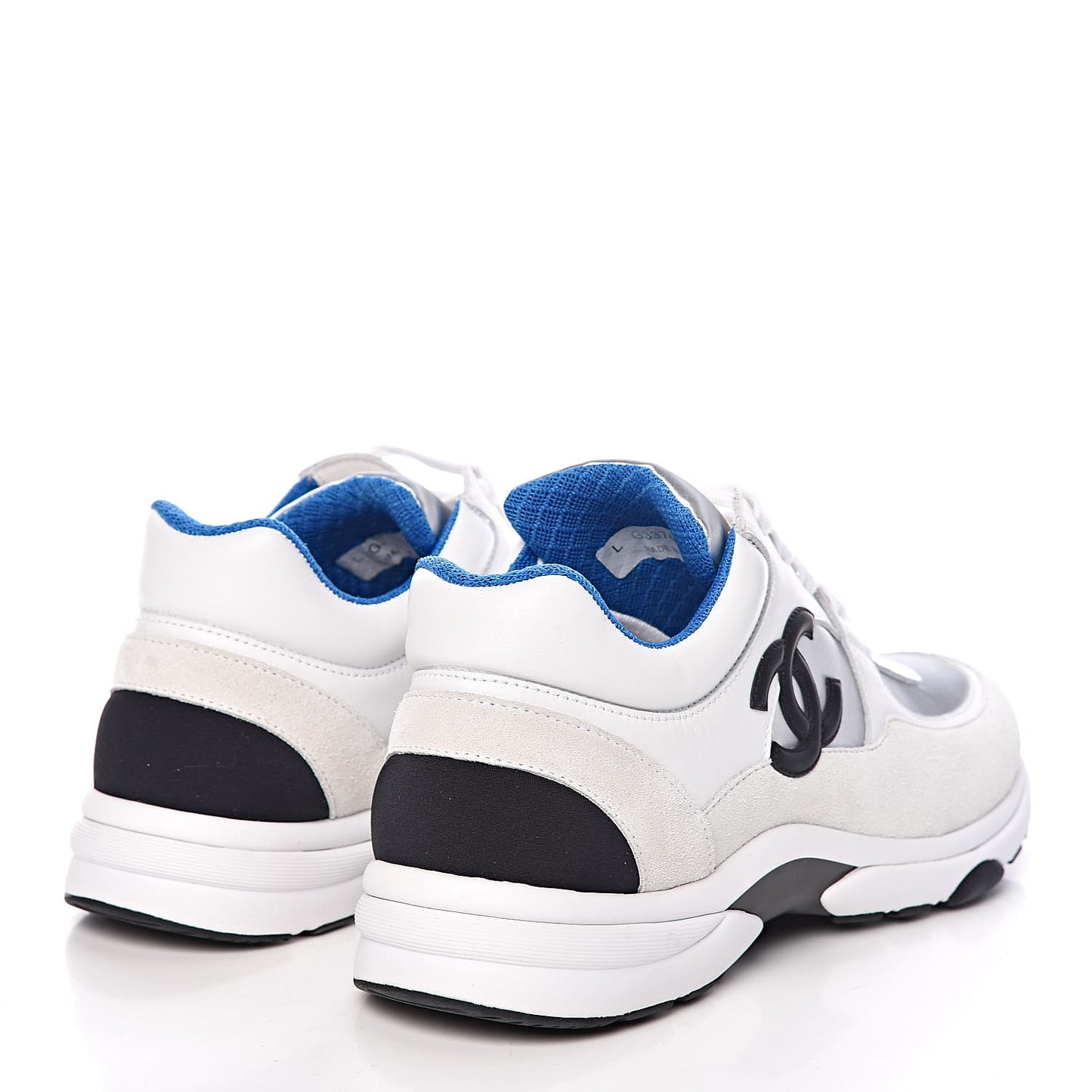 Suede Calfskin Womens CC Sneakers 39.5 White Silver Blue