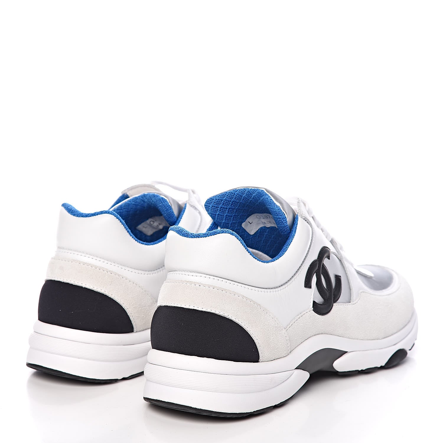 Chanel Suede Calfskin Womens CC Sneakers 39.5 White Silver Blue 4 of 9