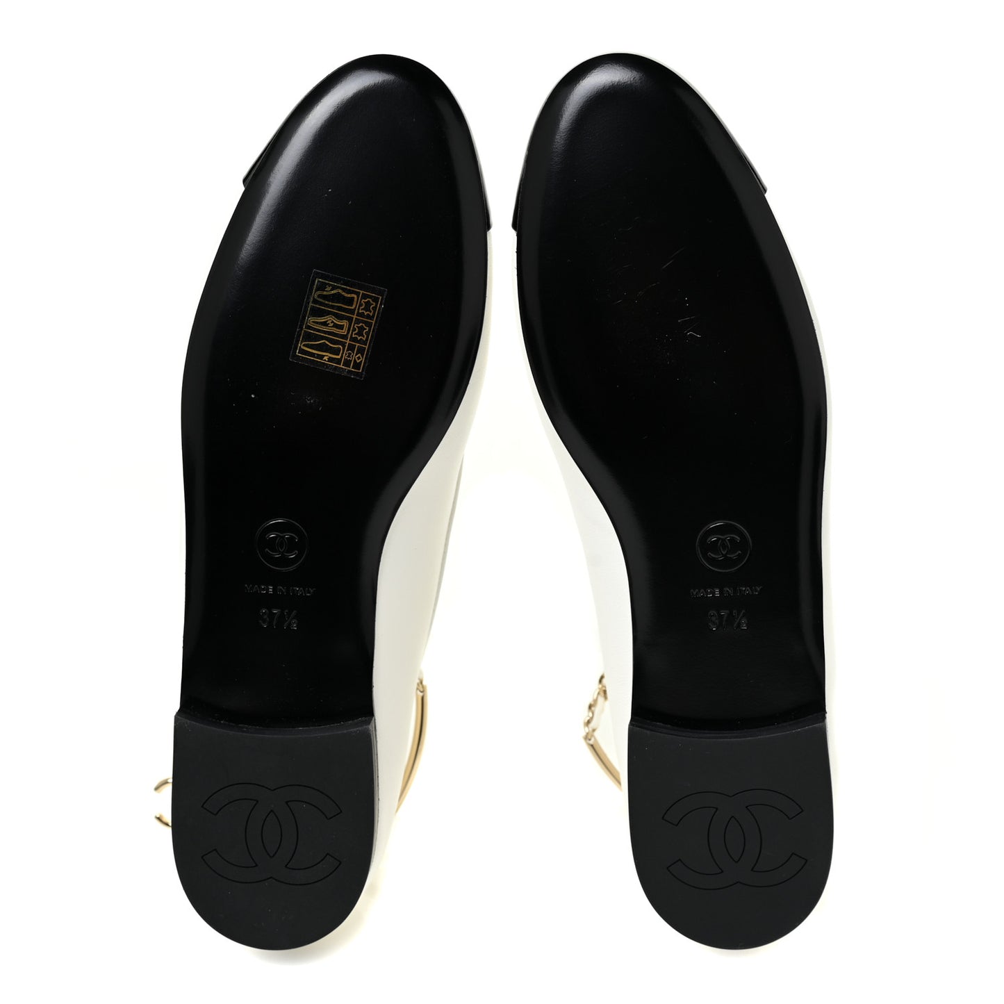 Lambskin Patent Calfskin Cap Toe Ankle Chain Ballerina Flats 37.5 White Black
