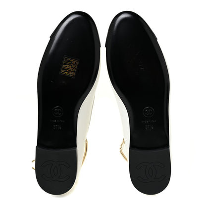Chanel Lambskin Patent Calfskin Cap Toe Ankle Chain Ballerina Flats 37.5 White Black 5 of 8