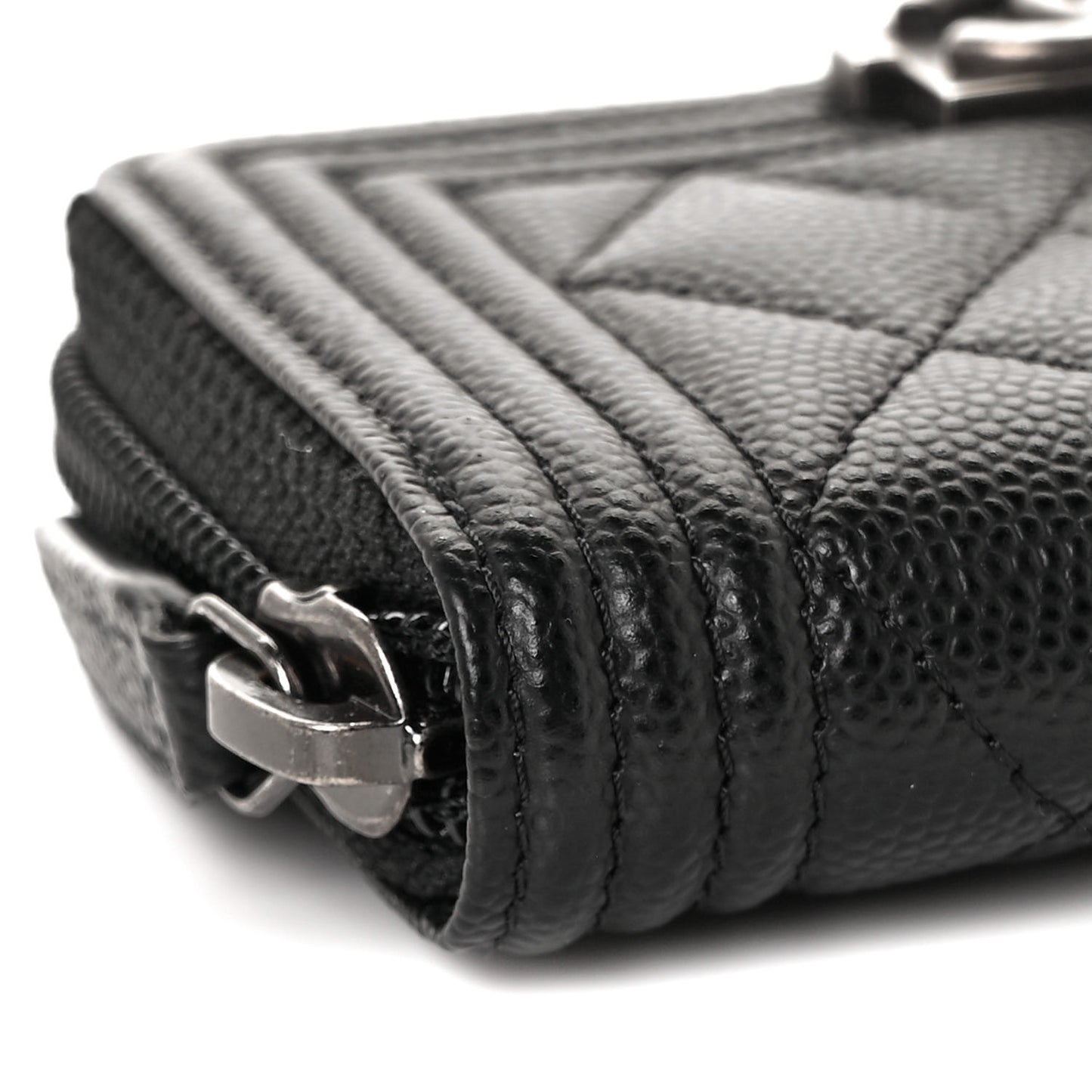 Caviar Quilted Boy Zip Around Coin Purse Wallet Black