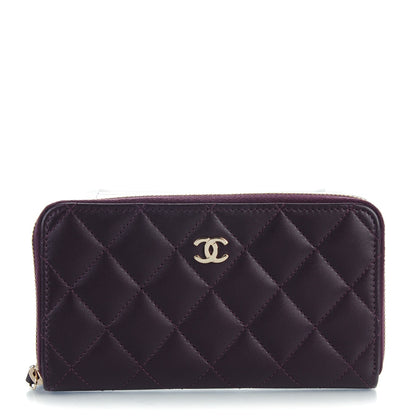 Chanel Lambskin Quilted Small Zip Around Wallet Purple 1 of 8