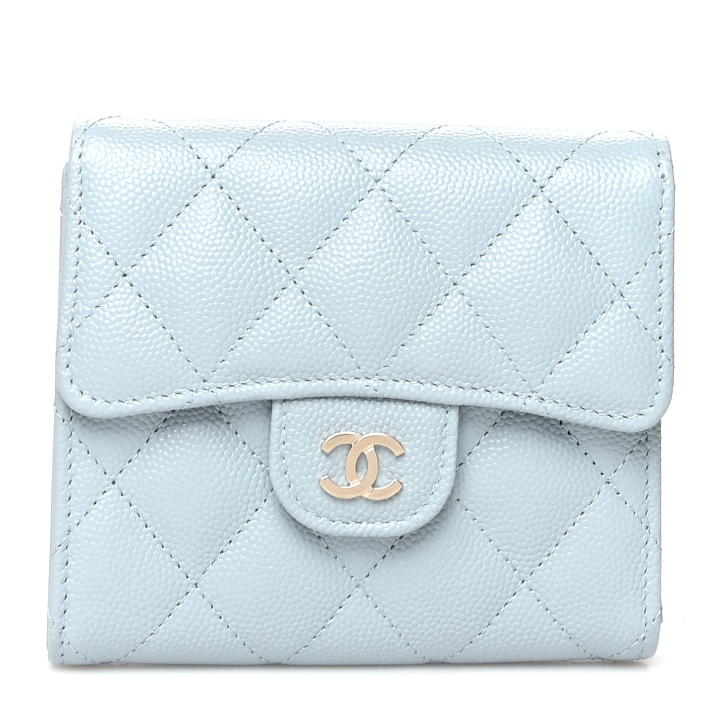 Caviar Quilted Compact Flap Wallet Light Blue