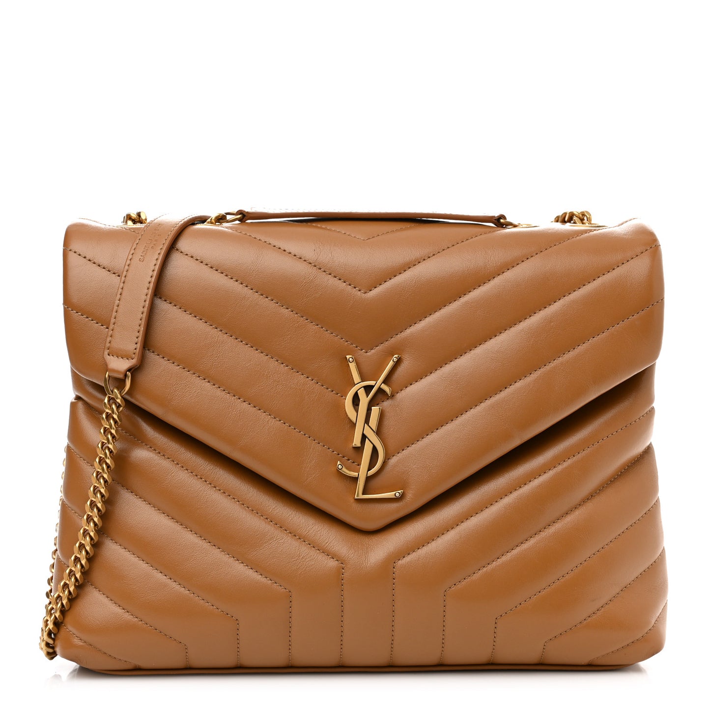 Calfskin Y Quilted Monogram Medium Loulou Chain Satchel Dark Natural