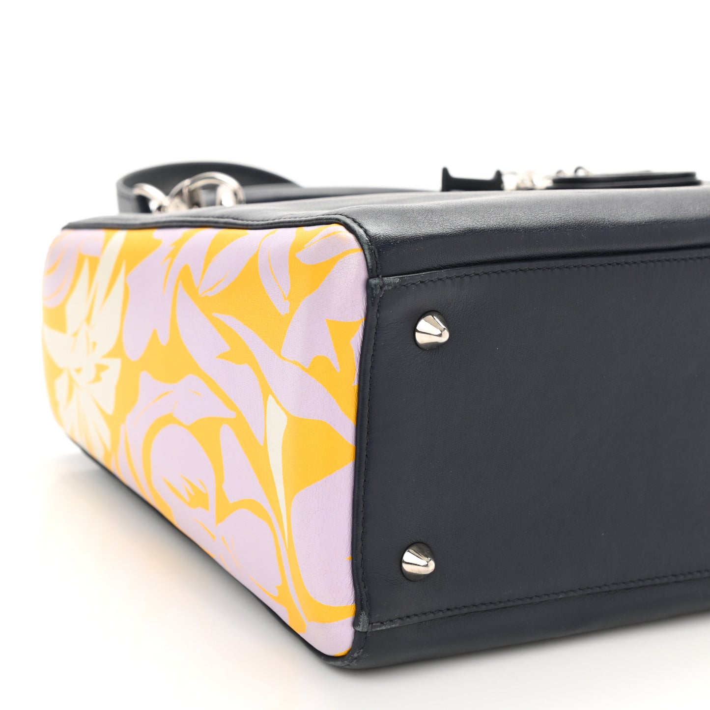 Calfskin Flower Printed Medium Lady Dior Navy Multicolor