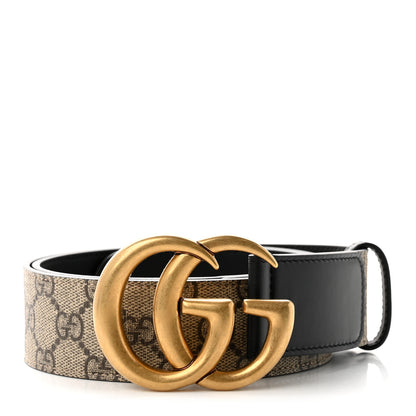 Gucci GG Supreme Monogram Matte Plutone Calfskin Double G 40mm Belt 90 36 Beige Ebony Black 1 of 5