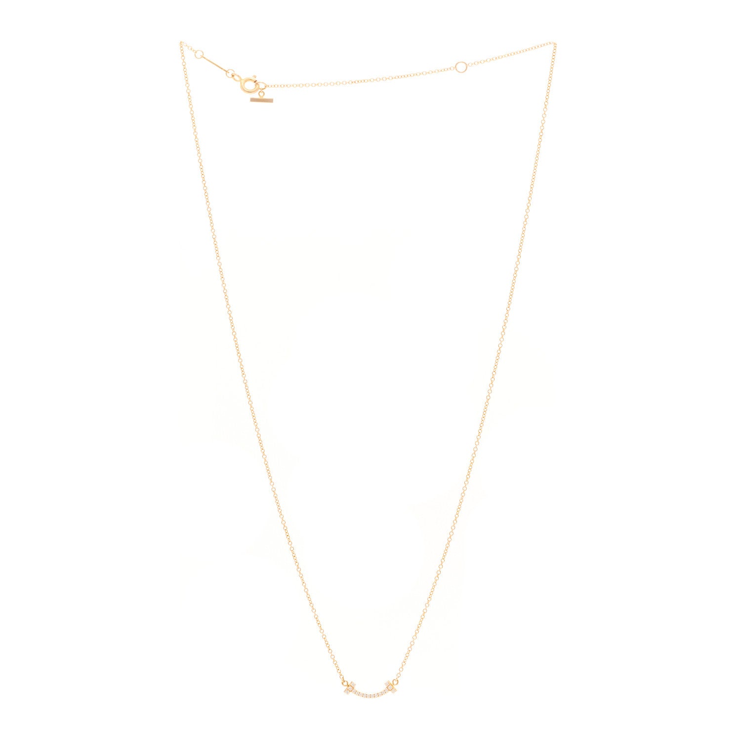 Tiffany 18K Rose Gold Diamond Mini T Smile Pendant Necklace 3 of 5