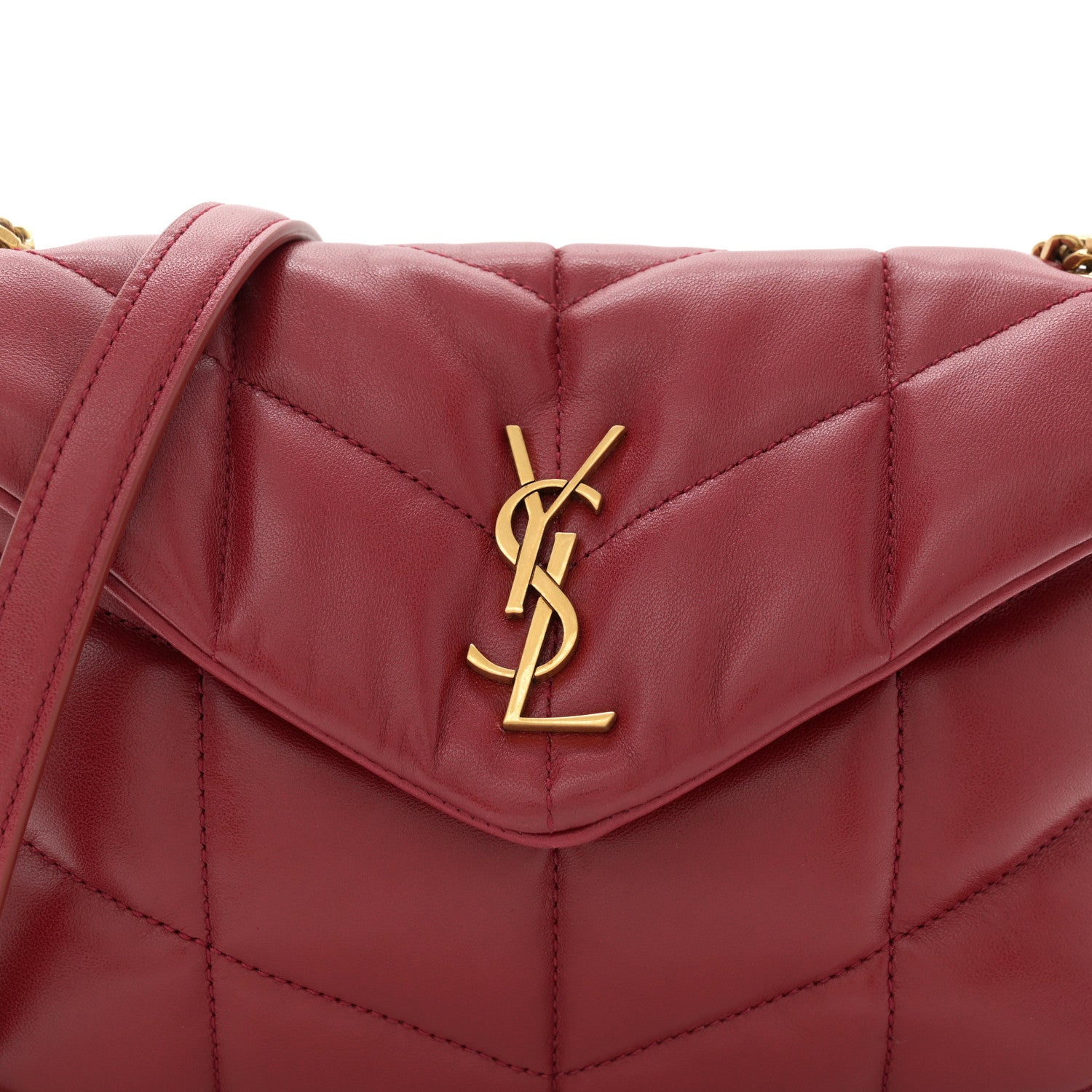Saint Laurent Lambskin Quilted Toy Loulou Puffer Monogram Chain Satchel Red 8 of 11