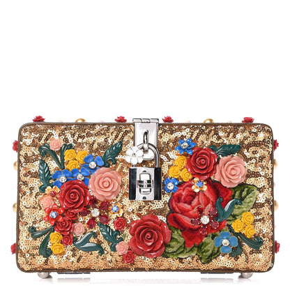 Dolce & Gabbana Sequin Floral Dolce Box Clutch Gold 1 of 7