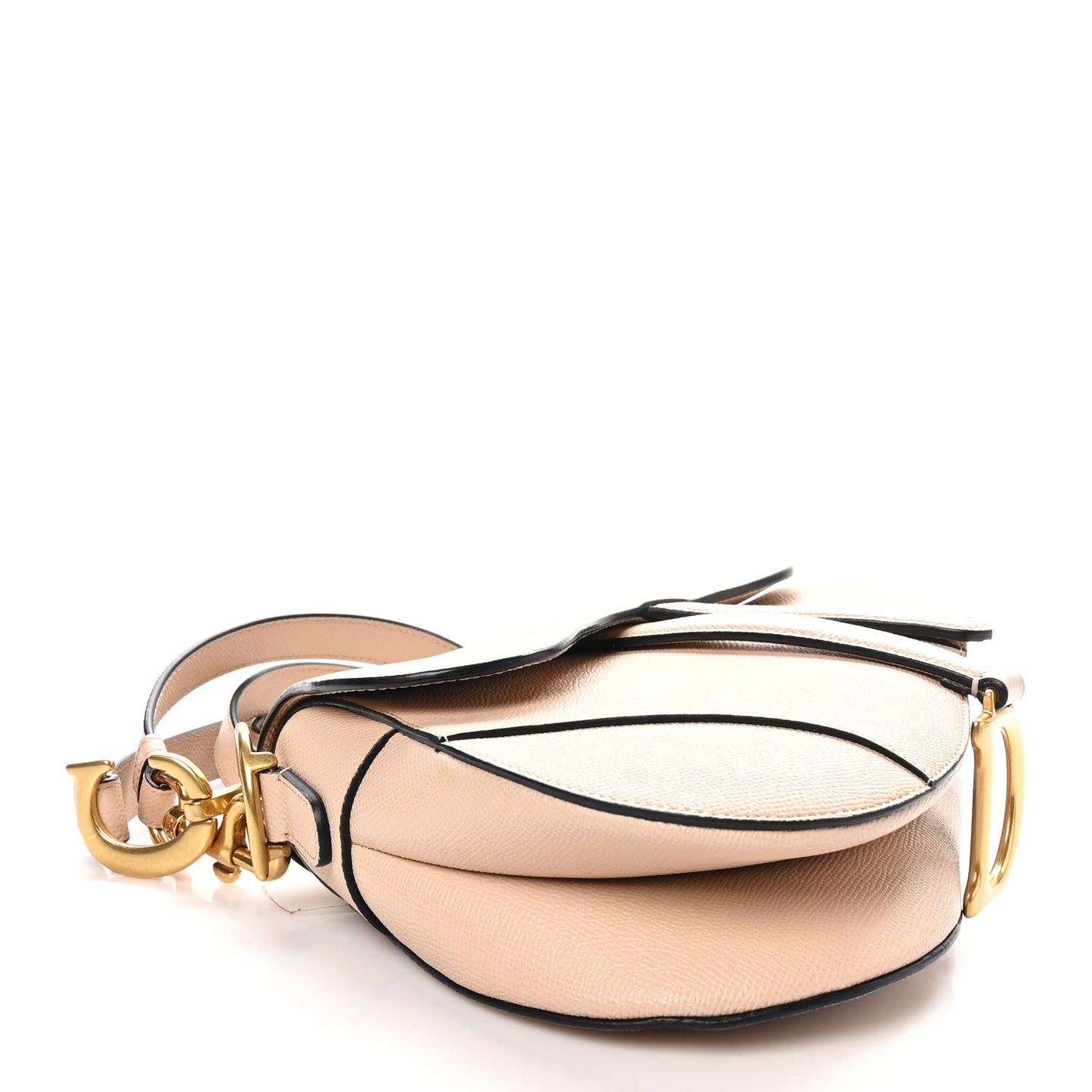 Grained Calfskin Saddle Bag With Strap Beige