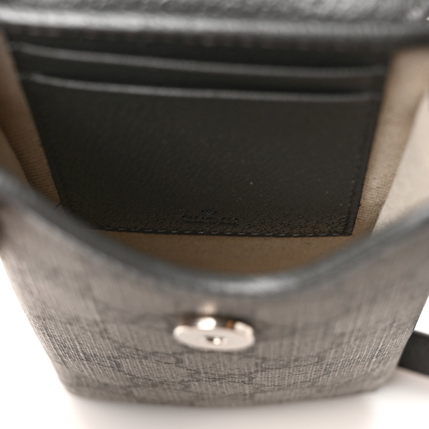 GG Supreme Monogram Textured Dollar Calfskin Phone Crossbody Bag Grey Black Graphite Grey