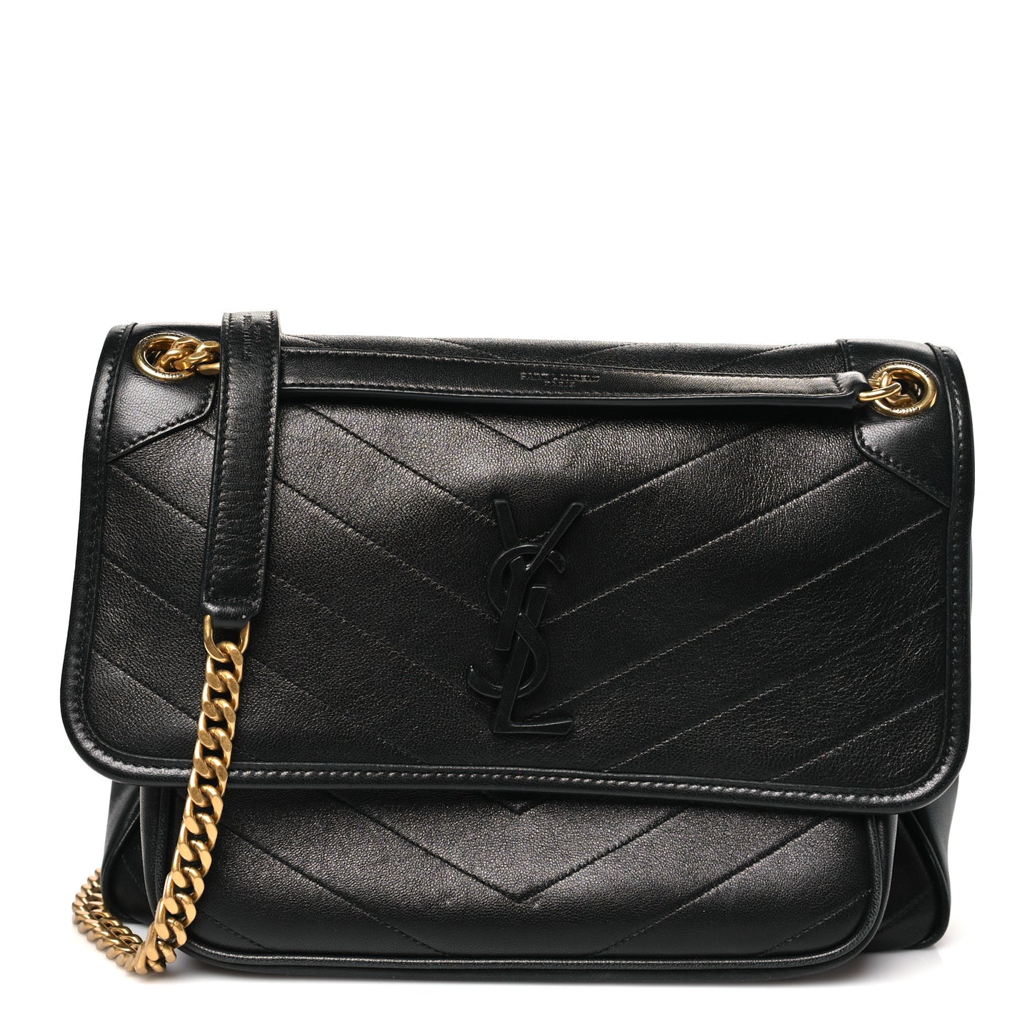 Lambskin Matelasse Monogram Medium Niki Chain Satchel Black