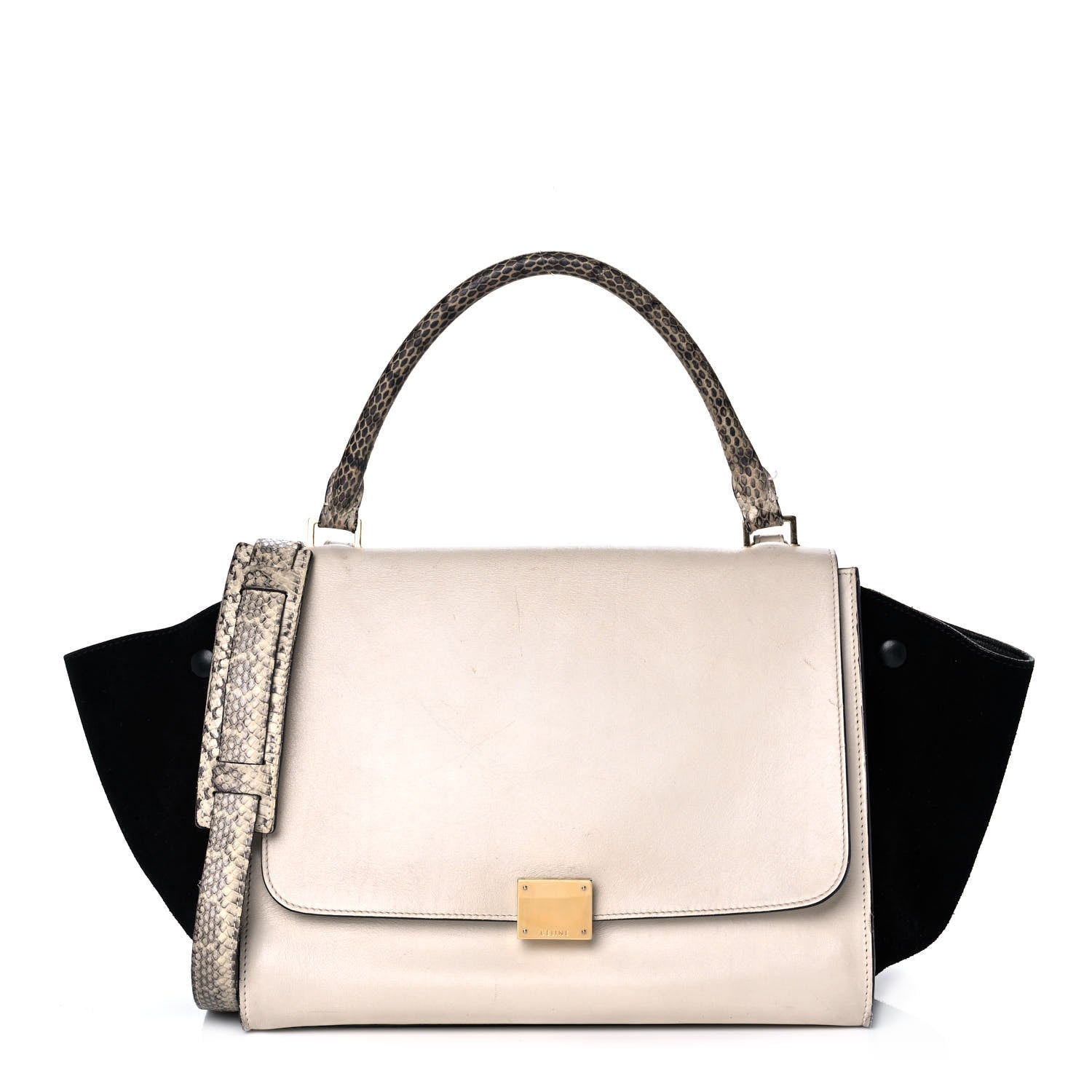 Celine Calfskin Suede Whipsnake Medium Trapeze Black White 1 of 18