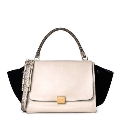 Celine Calfskin Suede Whipsnake Medium Trapeze Black White 1 of 18