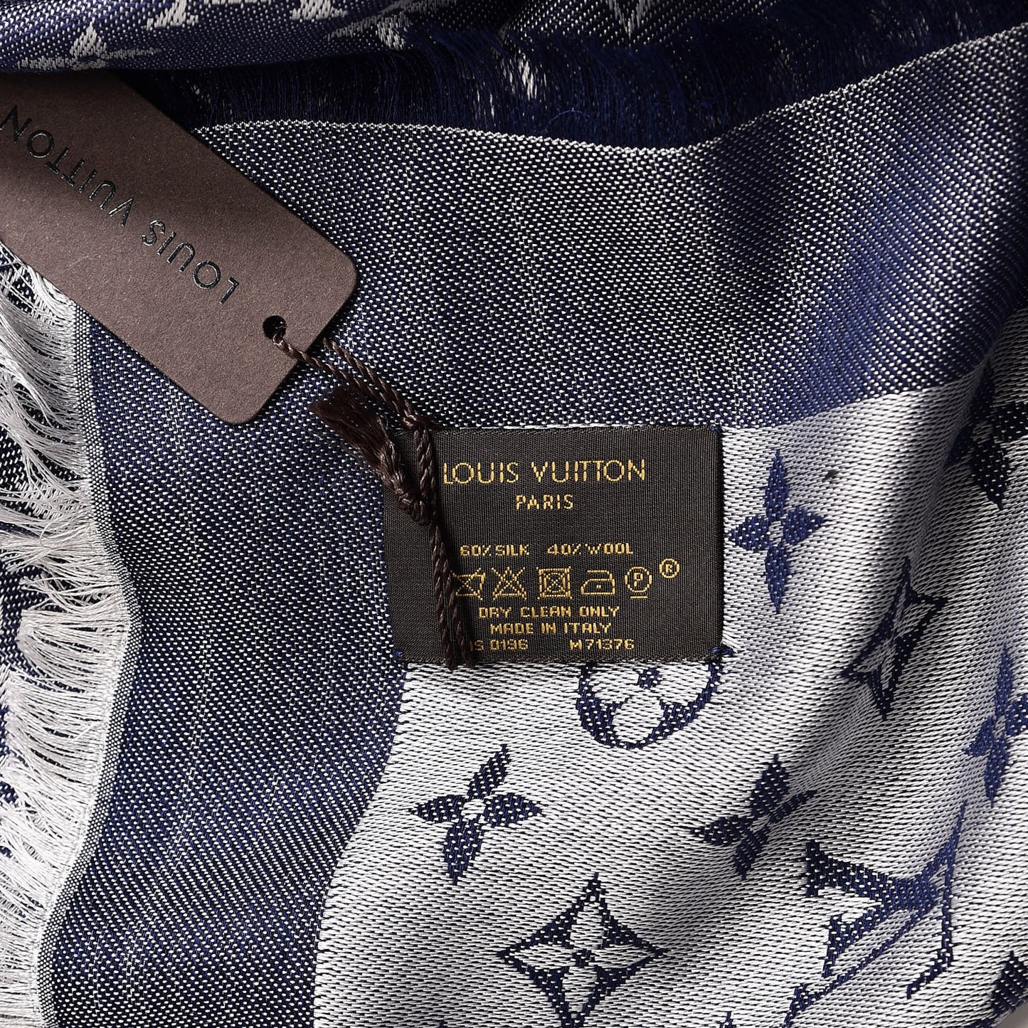 Silk Wool Monogram Denim Shawl Blue