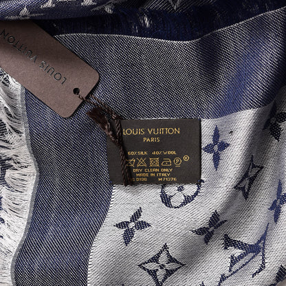 Louis Vuitton Silk Wool Monogram Denim Shawl Blue 4 of 4