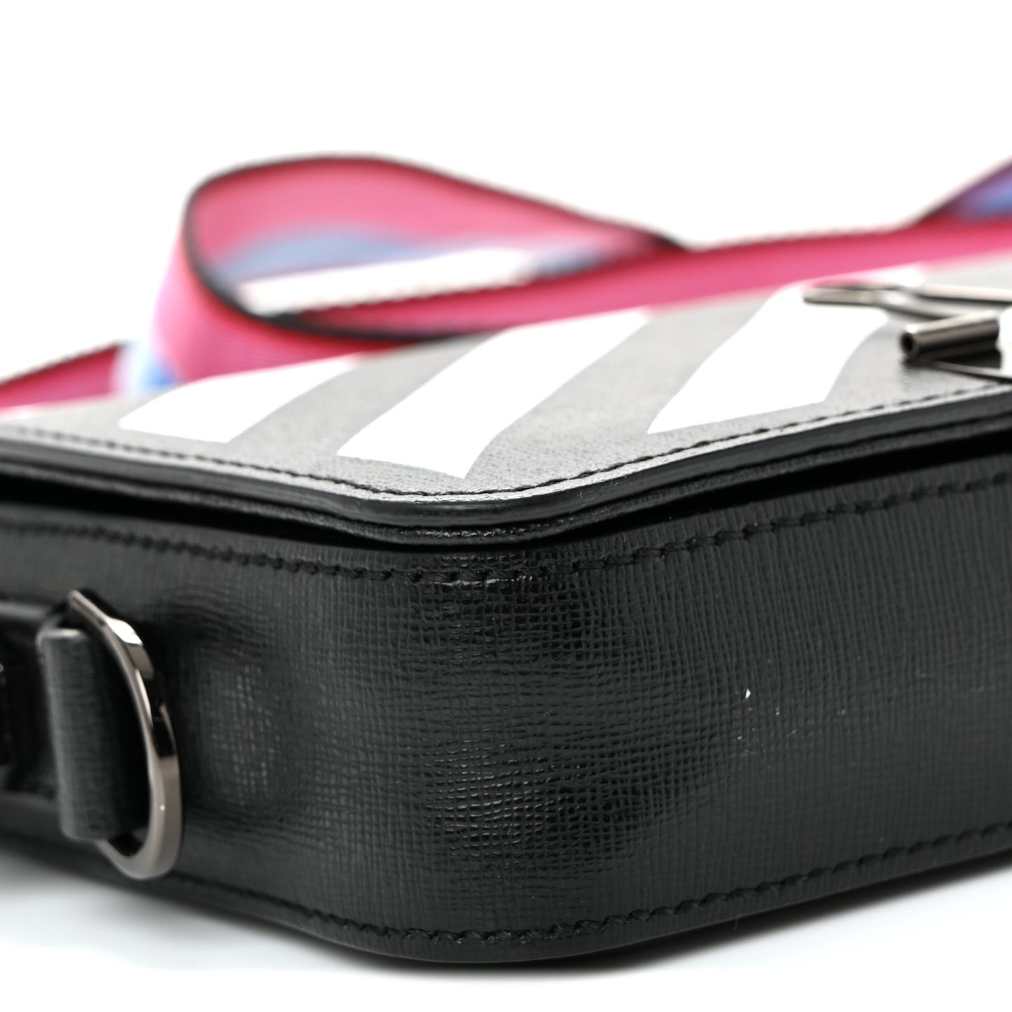 Saffiano Striped Mini Diag Binder Clip Bag Black White Indus