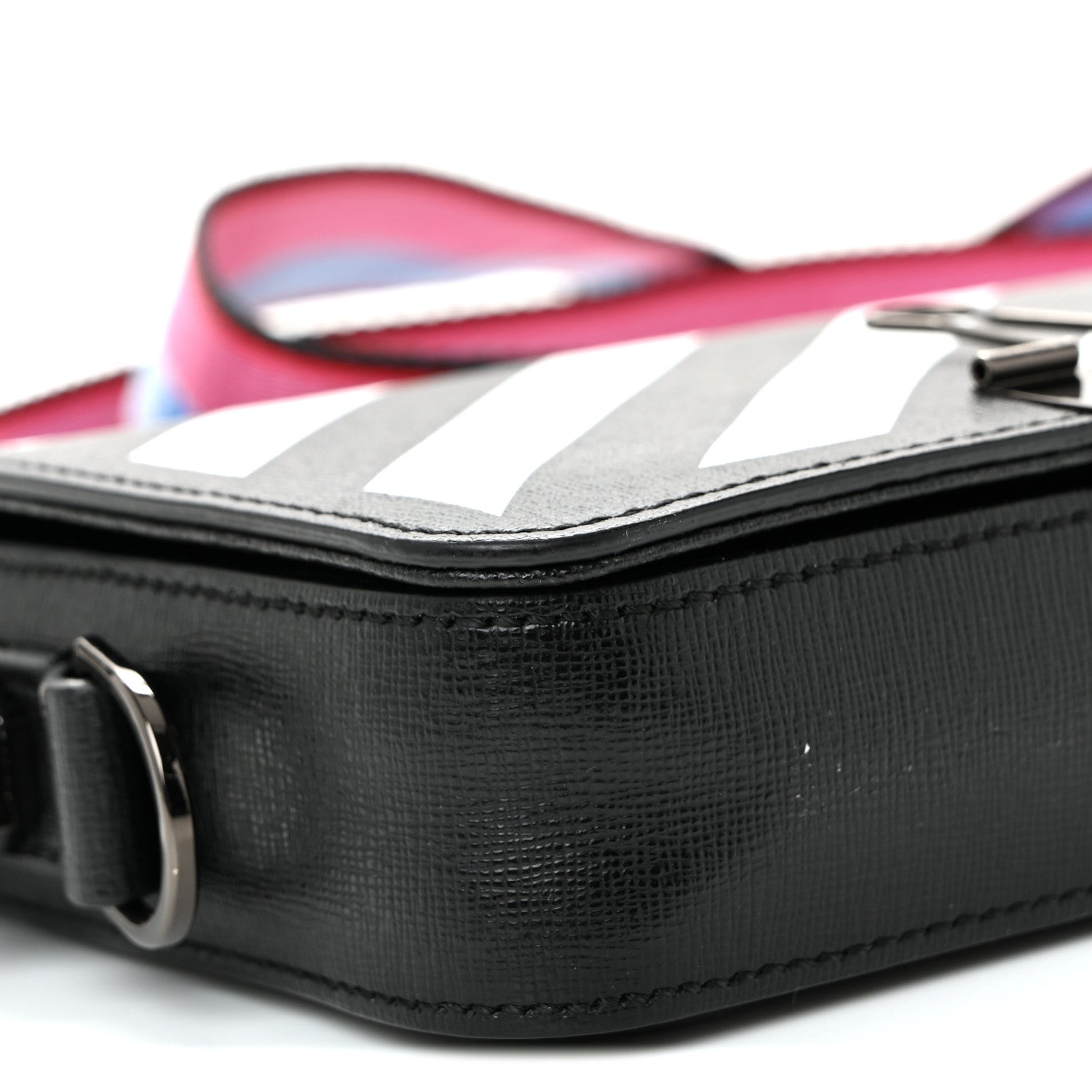 Off-White Saffiano Striped Mini Diag Binder Clip Bag Black White Indus 8 of 10