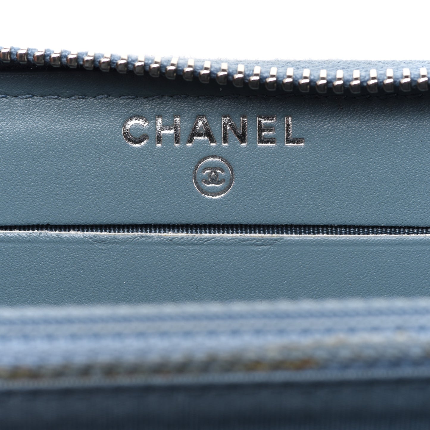 Lambskin Camellia Embossed Studded Medium Zip Around Blue