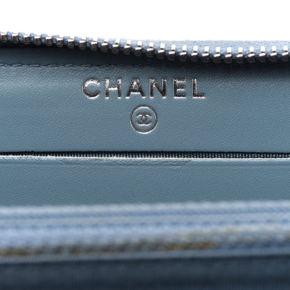 Chanel Lambskin Camellia Embossed Studded Medium Zip Around Blue 6 of 9