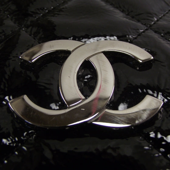 Patent Quilted Tote Black