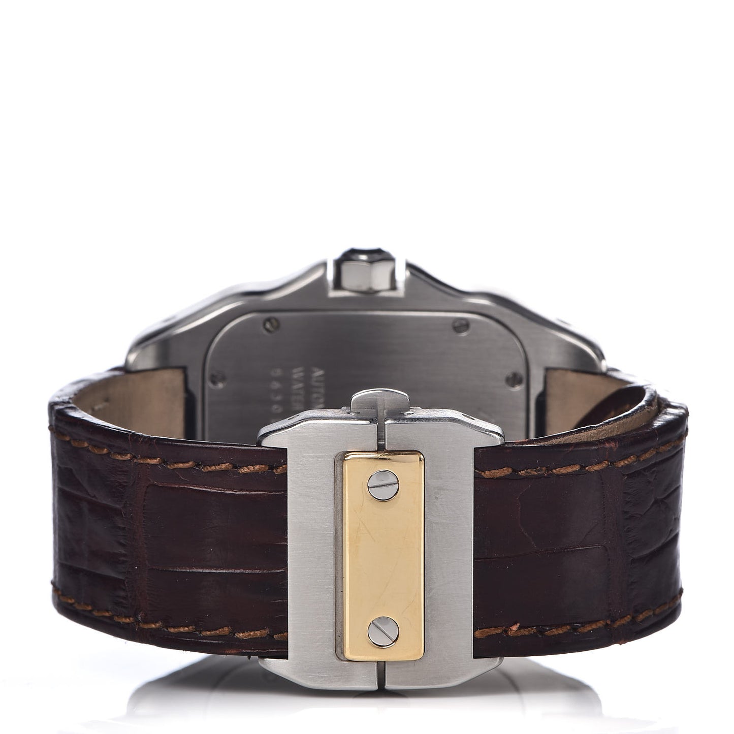 Stainless Steel 18K Yellow Gold Alligator 38mm Santos 100 Automatic Watch Brown