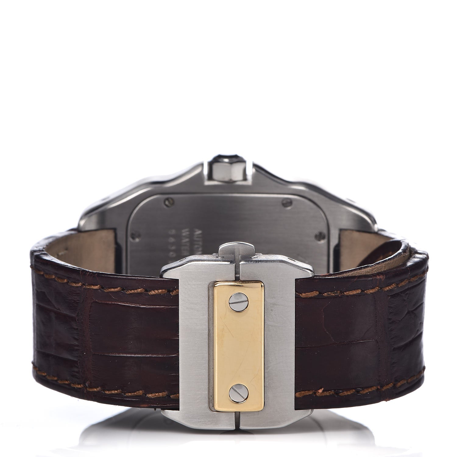 Cartier Stainless Steel 18K Yellow Gold Alligator 38mm Santos 100 Automatic Watch Brown 4 of 8