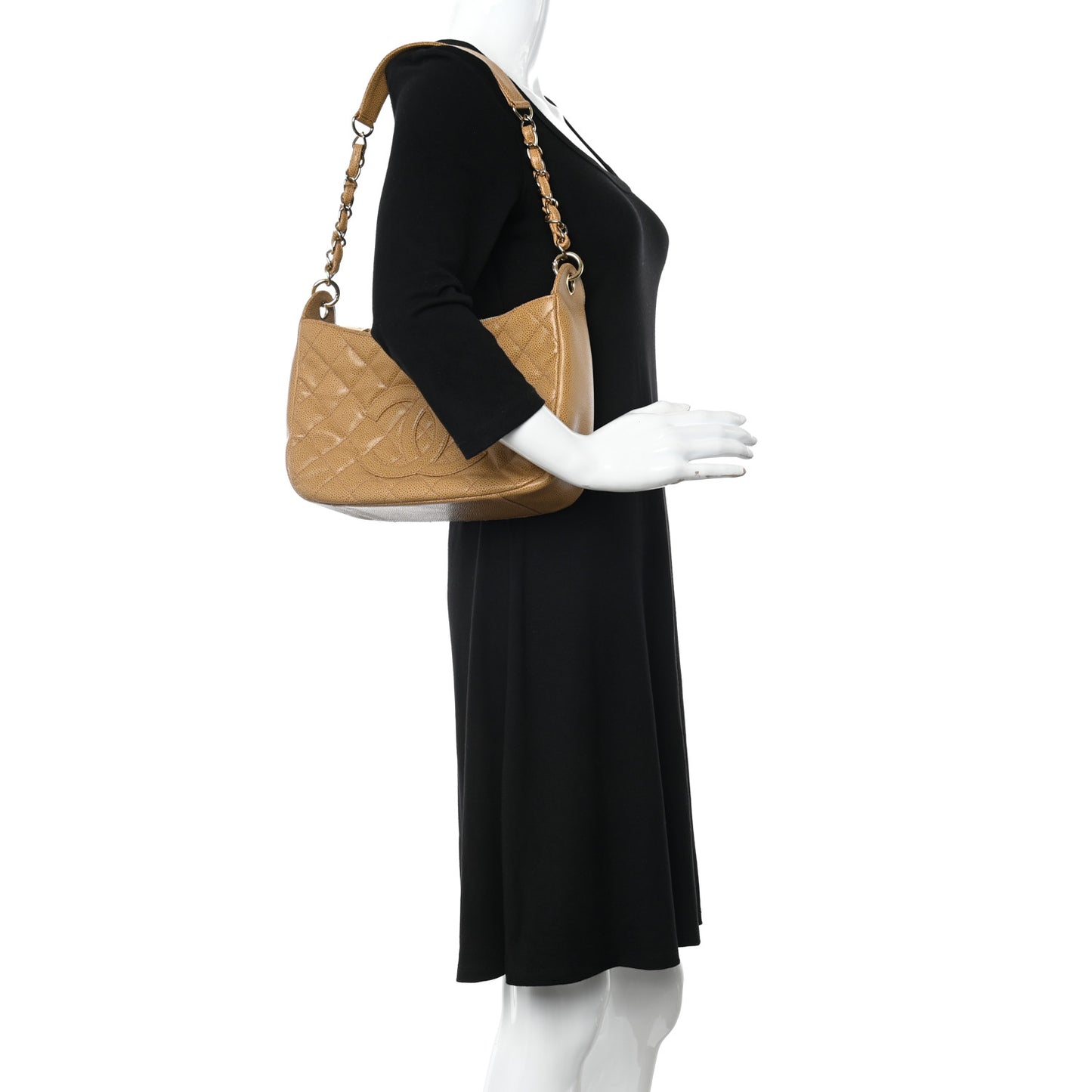 Caviar Quilted Timeless CC Shoulder Bag Beige