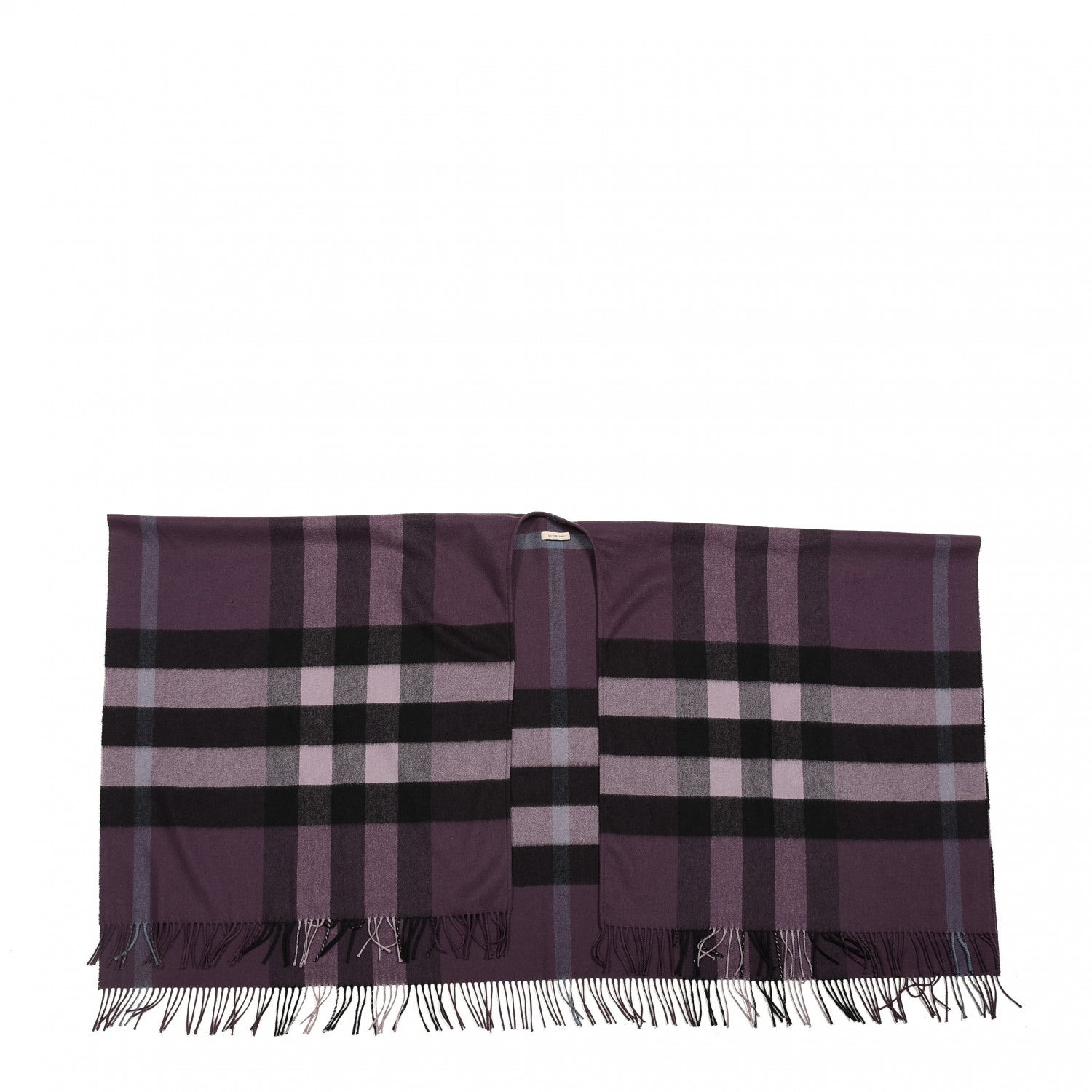 Burberry Wool Solid To Check Charlotte Cape Scarf Plumb 1 of 3