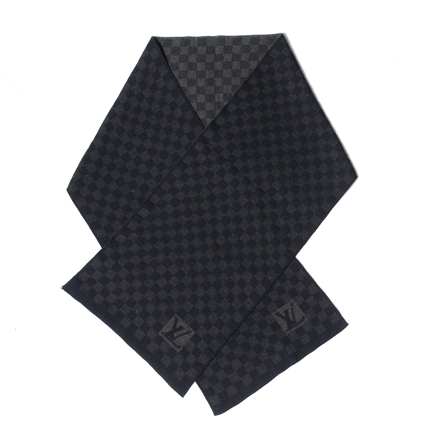 Wool Petit Damier Graphite Scarf Black